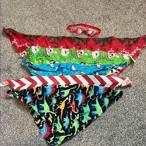 5 Assorted Printed Bandana Set - Red, Green, Blue, Black and  1 bow tie